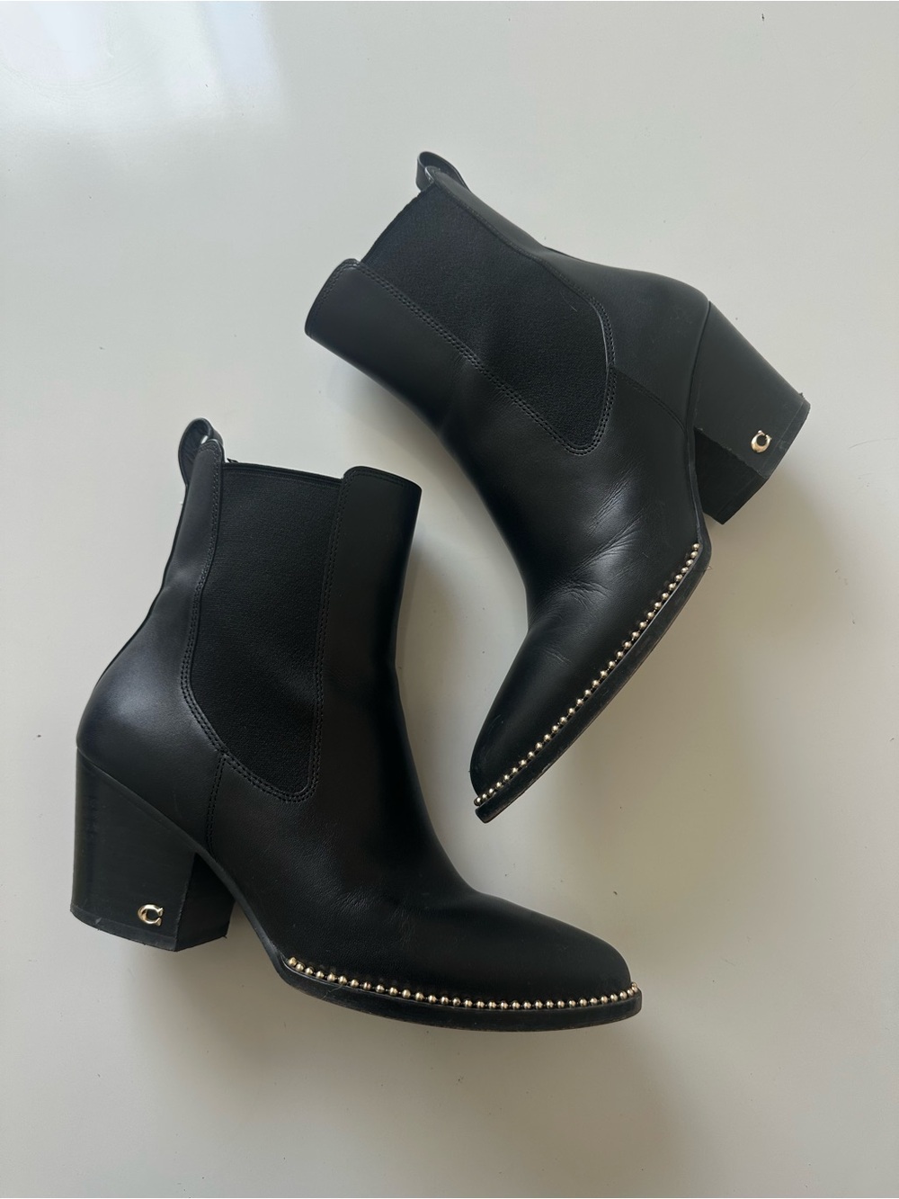 Coach Black Leather Stud-Trim Ankle Boots - Picture 2 of 4